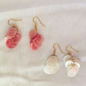 NEW Capiz Earrings Bundle T-Bags Boho Shell Chandelier 18K Gold Pink White NWT